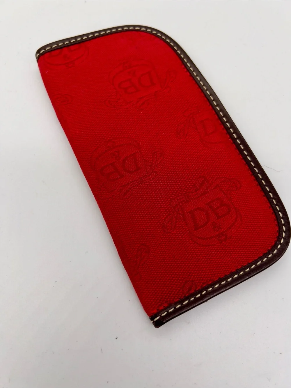 Red DB Monogram Canvas Eyeglass Case with Brown leather Trim